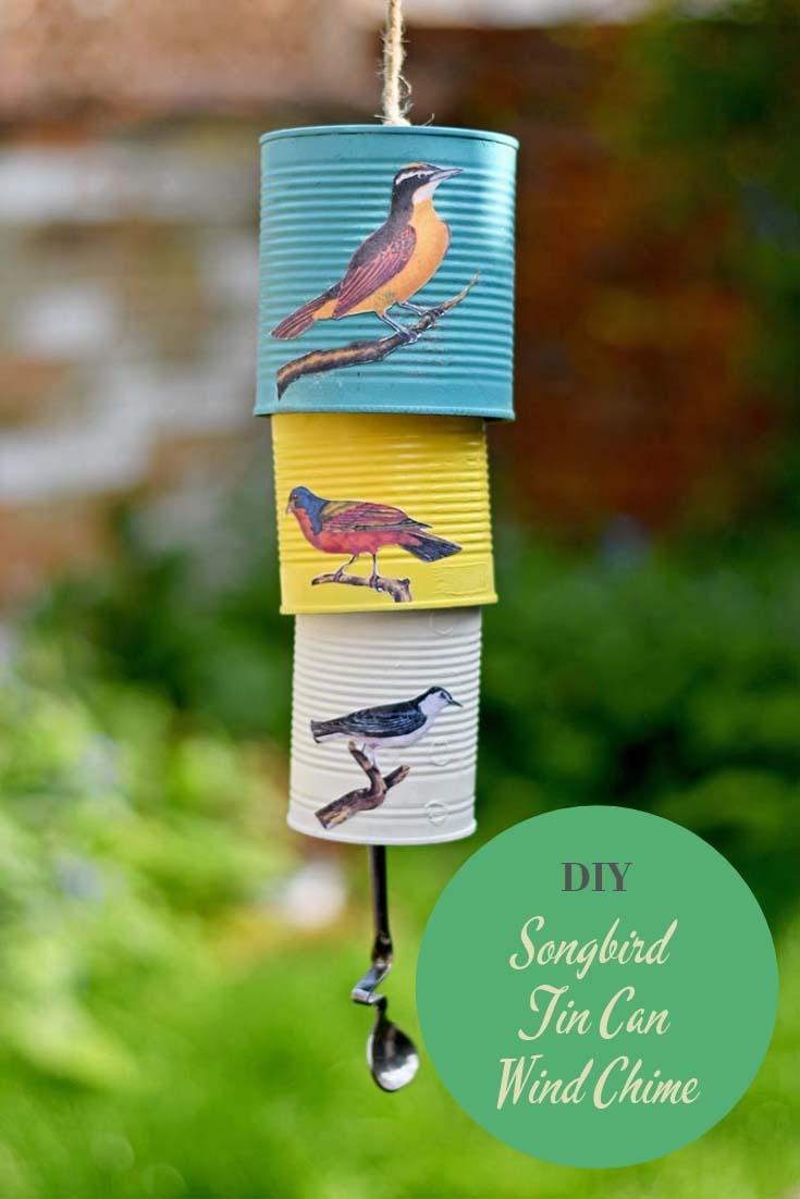 DIY decoupage tin can wind chime