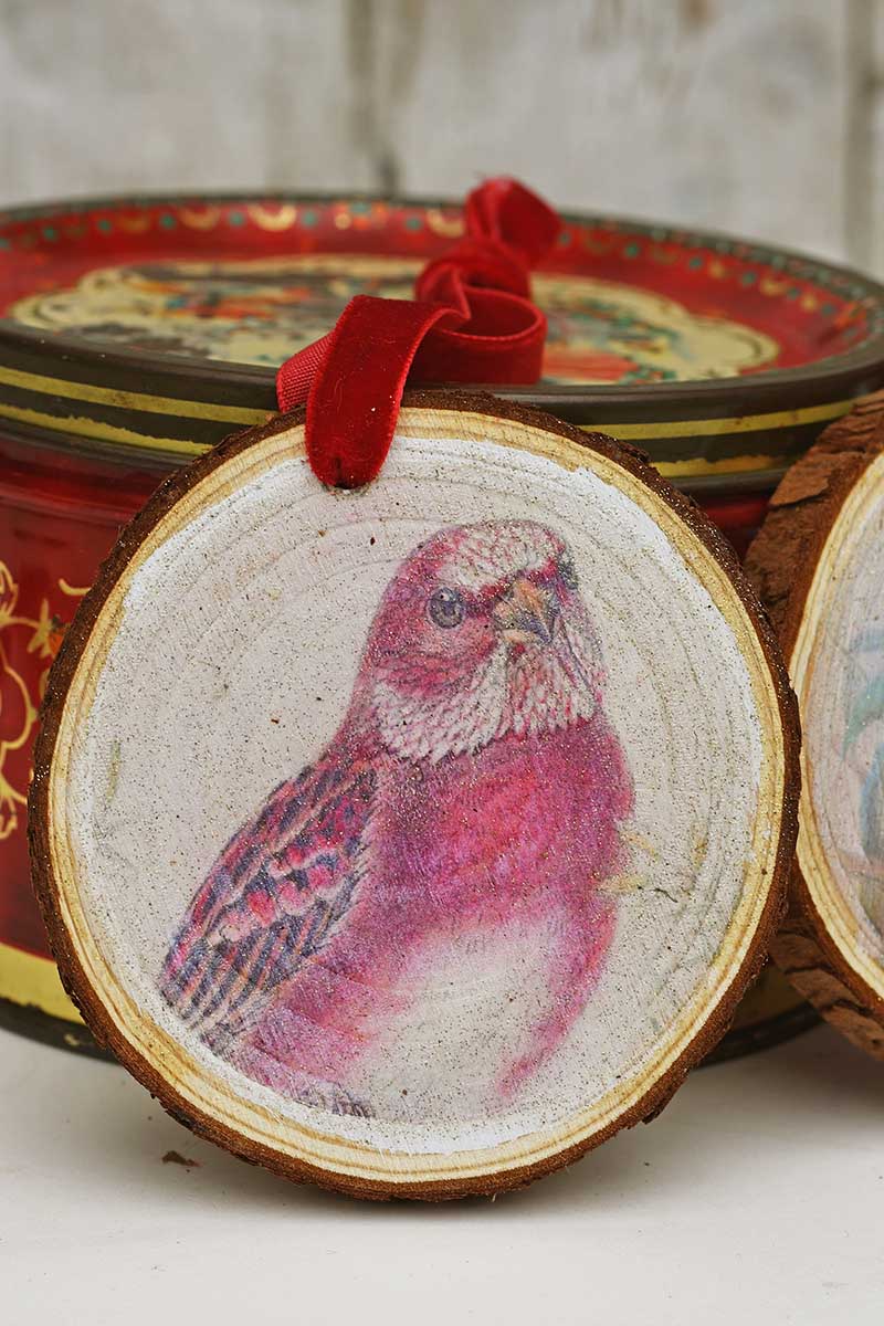 Image printed wood slice Christmas ornaments.